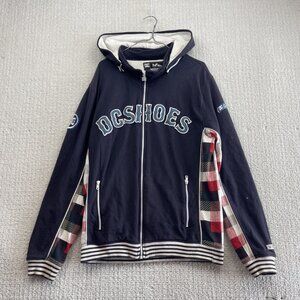 Y2K DC Shoes Full Zip Hoodie Jacket Plaid Spell out Script Skater Mens L Rare